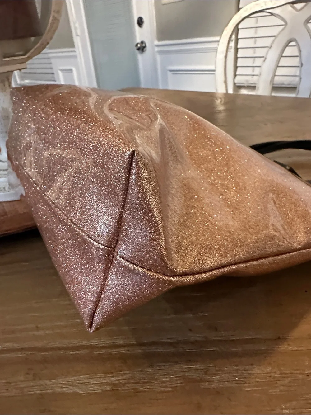 kate spade Rose Gold Glitter Tote with Black Handles - Picture 7 of 11